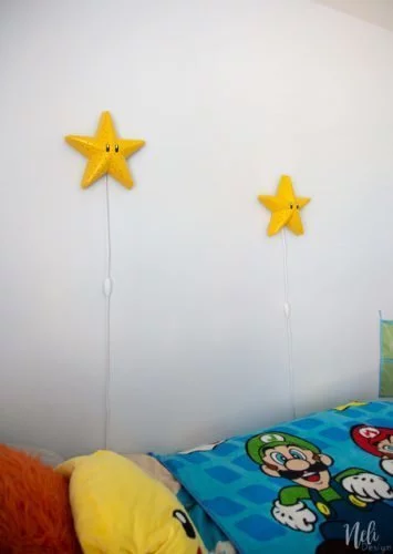 How to make a Super Mario Bros Star, Bedroom light, Super Mario bros themed bedroom, DIY Mario Bros bedroom for boys, Mario brothers bedroom ideas, gamer's bedroom, Super Mario bros themed baby nursery #mariobros #gamer #boysbedroom #diy #nightlight