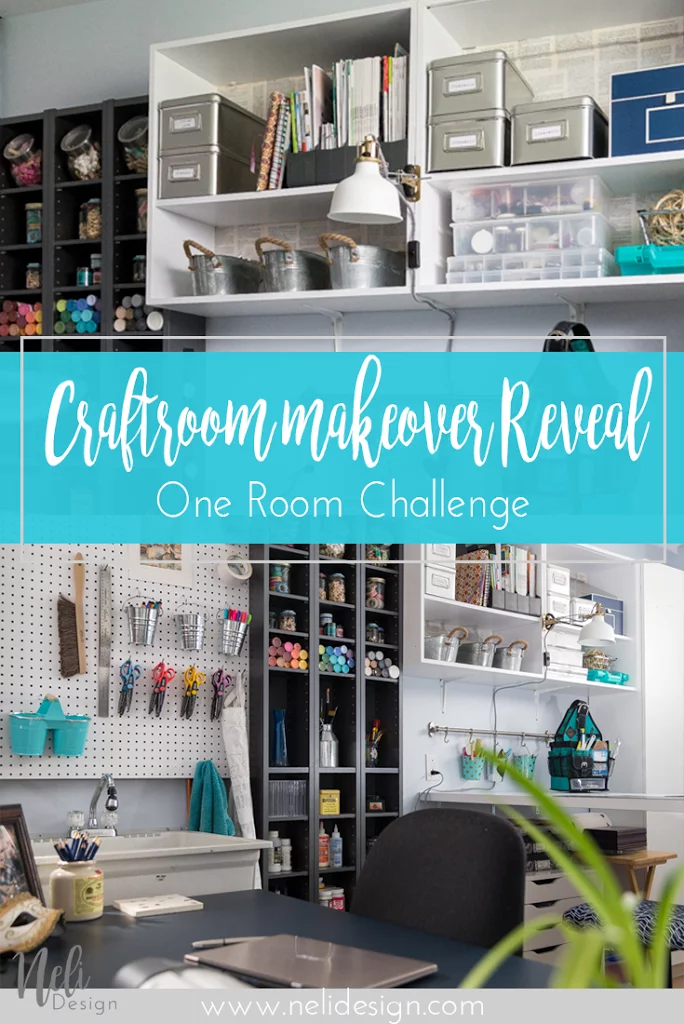 Craft room makeover | Craft room organization | pegboard | wine crates shelves | IKEA desk | DIY | Home Decor | Tutorial #oneroomchallenge #craftroom #pegboard #organization #shelves #winecrates