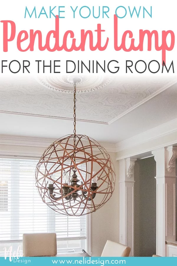 Find out how to make a DIY pendant lamp shade for your chandelier. It an easy an affordable solution to have modern looking pendant light in your dining room. #lighting #diy #onabudget