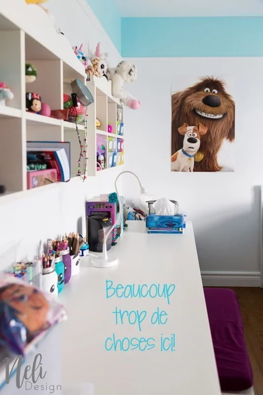 Tween Girl's Bedroom Makeover | $100 Room Challenge | Turquoise | Teal | Purple | Reading nook | Desk | Bed | Headboard | DIY | Home Decor | Mauve | Chambre d'une fille pré-adolescente | Rénovation | Décor | bureau | coin lecture