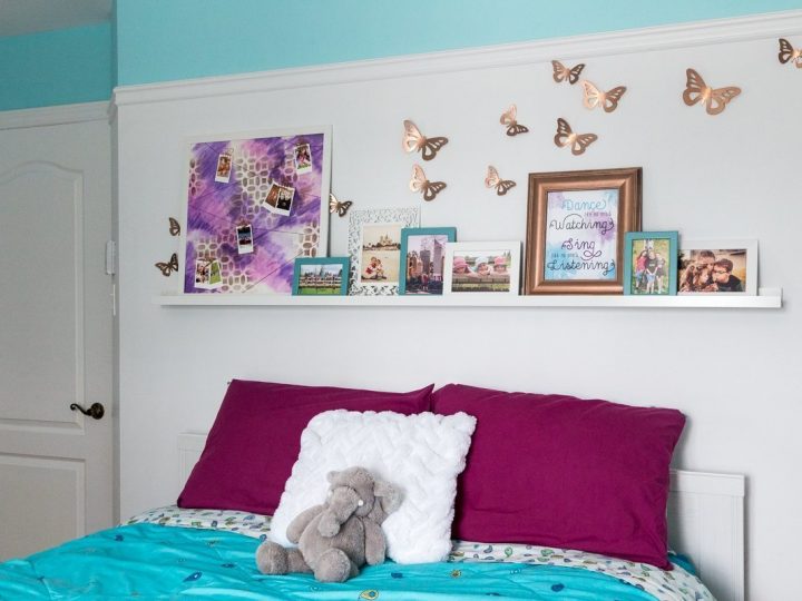 Tween girl bedroom makeover | $100 Room Challenge | DIY | Tutorial | Home Decor | desk area | reading nook | headboard | wall art | décor mural | coin lecture | bureau | tête de lit | instax mini | string art | DIY lamp