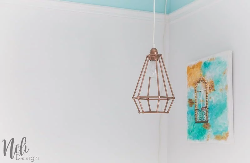 Geometric during light | DIY | Dowels | cheap, easy and affordable | Tutorial | instructions | $ 100 Room Challenge | Geometric suspended lamp | easy, cheap | Reading corner | Reading Nook |