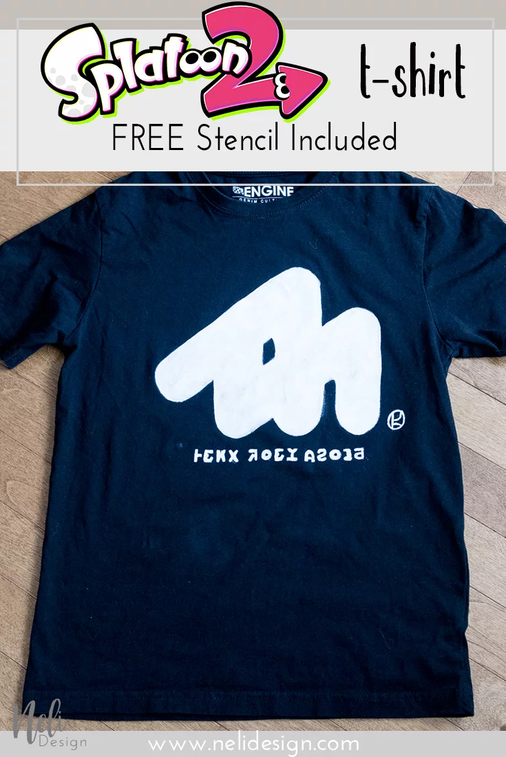 Pinterest image saying "splatoon 2 t-shirt Free stencil included"