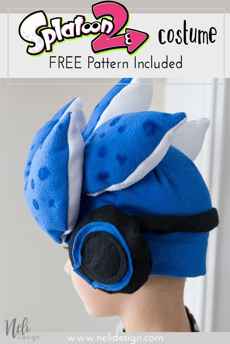 Pinterest image saying "Splatoon 2 costume Free pattern included"