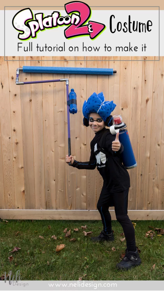 Splatoon 2 | Kid Halloween Costume | T-shirt | Cosplay | Inkling boy costume | blue | headphones | shirt | Ink tank | Ink roller | Paint roller | rouleau de peinture | DIY | Tutorial | garçon| Stencil | pochoir | gabarit gratuit | Free template