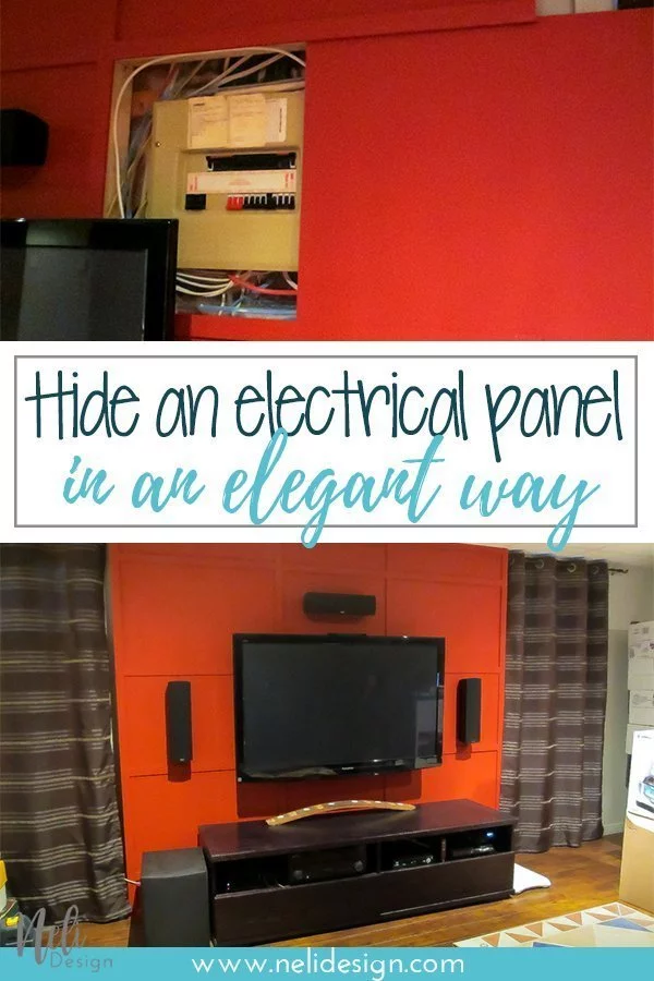 Pinterest image saying Hide an electrical panel in an elegant way