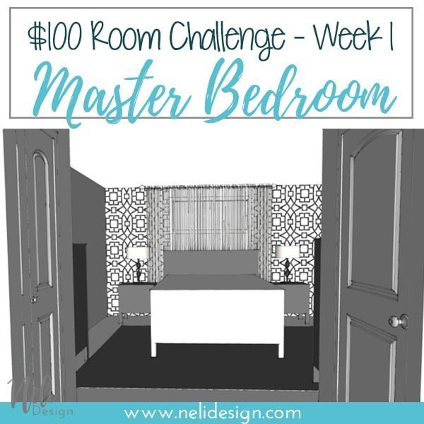 Pinterest image saying $100 Room Challenge - Week 1, Master Bedroom