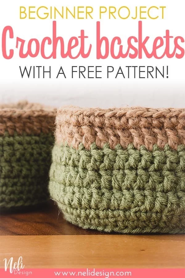 Get this free pattern to make these easy round crochet baskets. The pattern is available as a handy free printable that you can follow as you go. It's an ideal beginner project. #crochet #basket #sisal #free #pattern #beginner