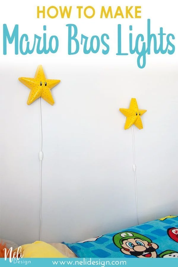 Make these Mario Star lights. They are really easy and fast to do. The Super Mario bros star light can be use as cool night light for your kids #diy #easy #affordable #supermariobros #mariostar