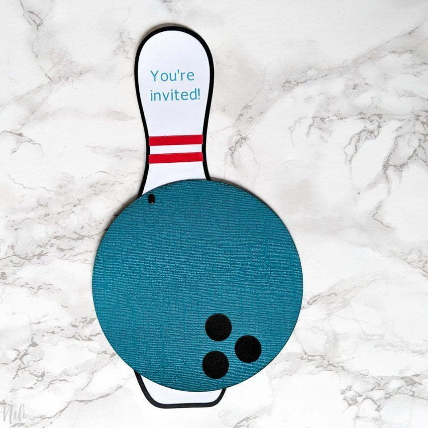 bowling pin and ball invitation made of cardstock