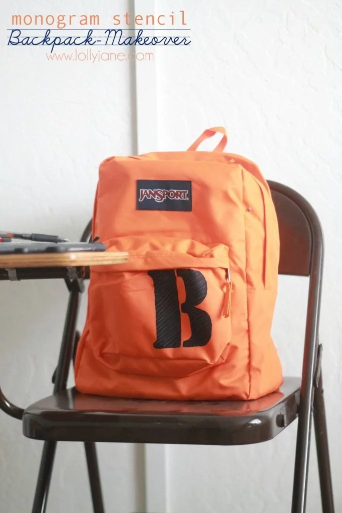 Make school labels: Orange back pack with the monogram "B"