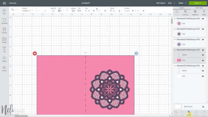 image of Cricut Design Space and Attach group to make the 3D layered mandalas made with the free SVG files