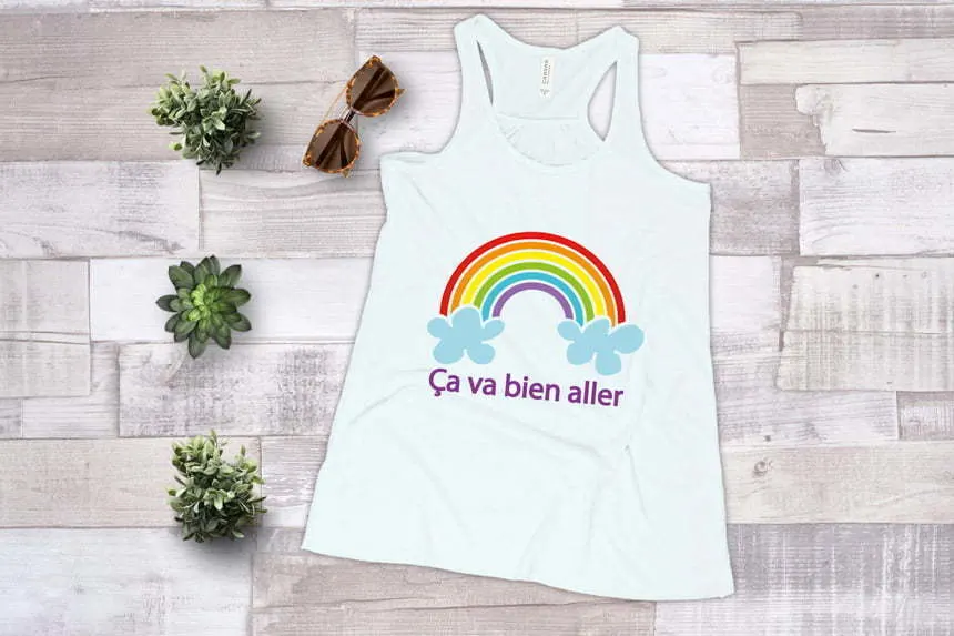 Rainbow on a tank top to show how to layer vinyl with your Cricut