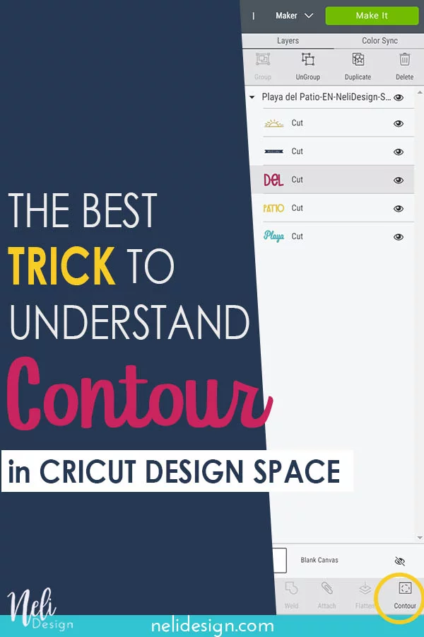 Pinterest image written The best trick to understand Contour in Cricut Design Space