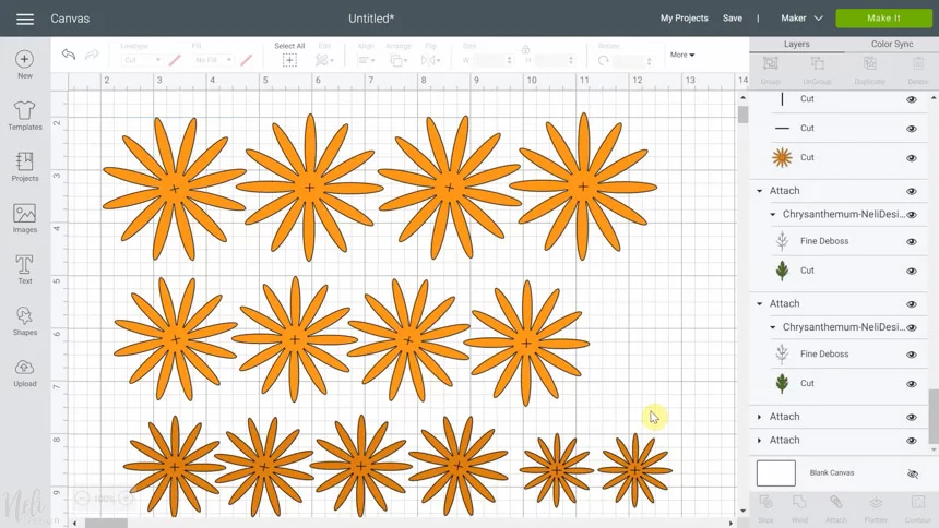 Image de Cricut Design Space pour 2 nuances de pétales pour réaliser des fleurs chrysanthèmes en papier