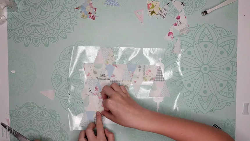 Place the fabric scraps to make a frame with fabric scraps in Cricut Design Space.