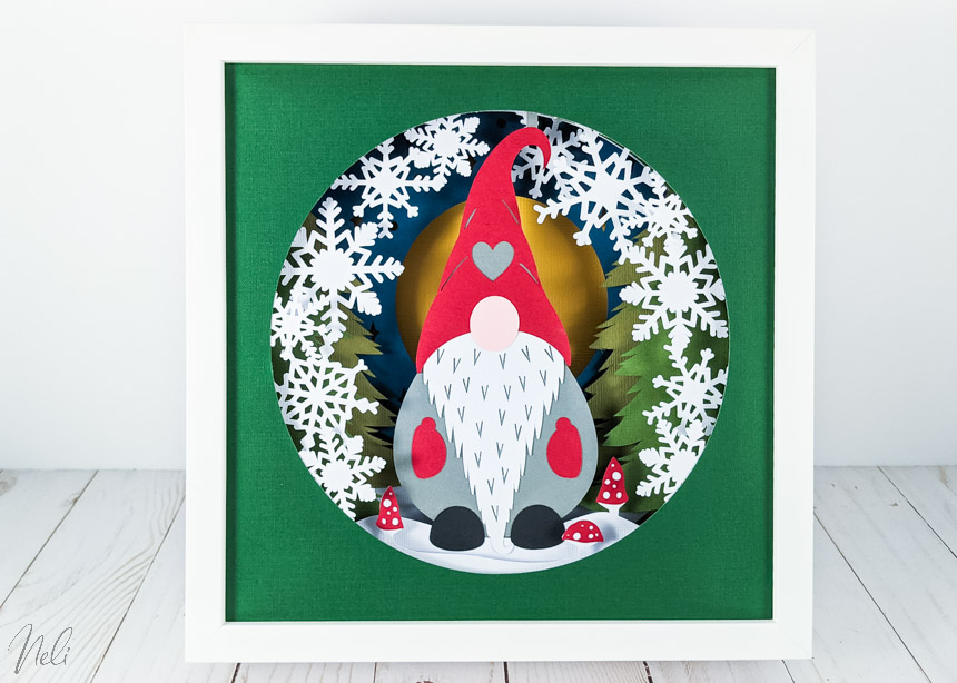 3D shadow box with Gnome and snowflakes