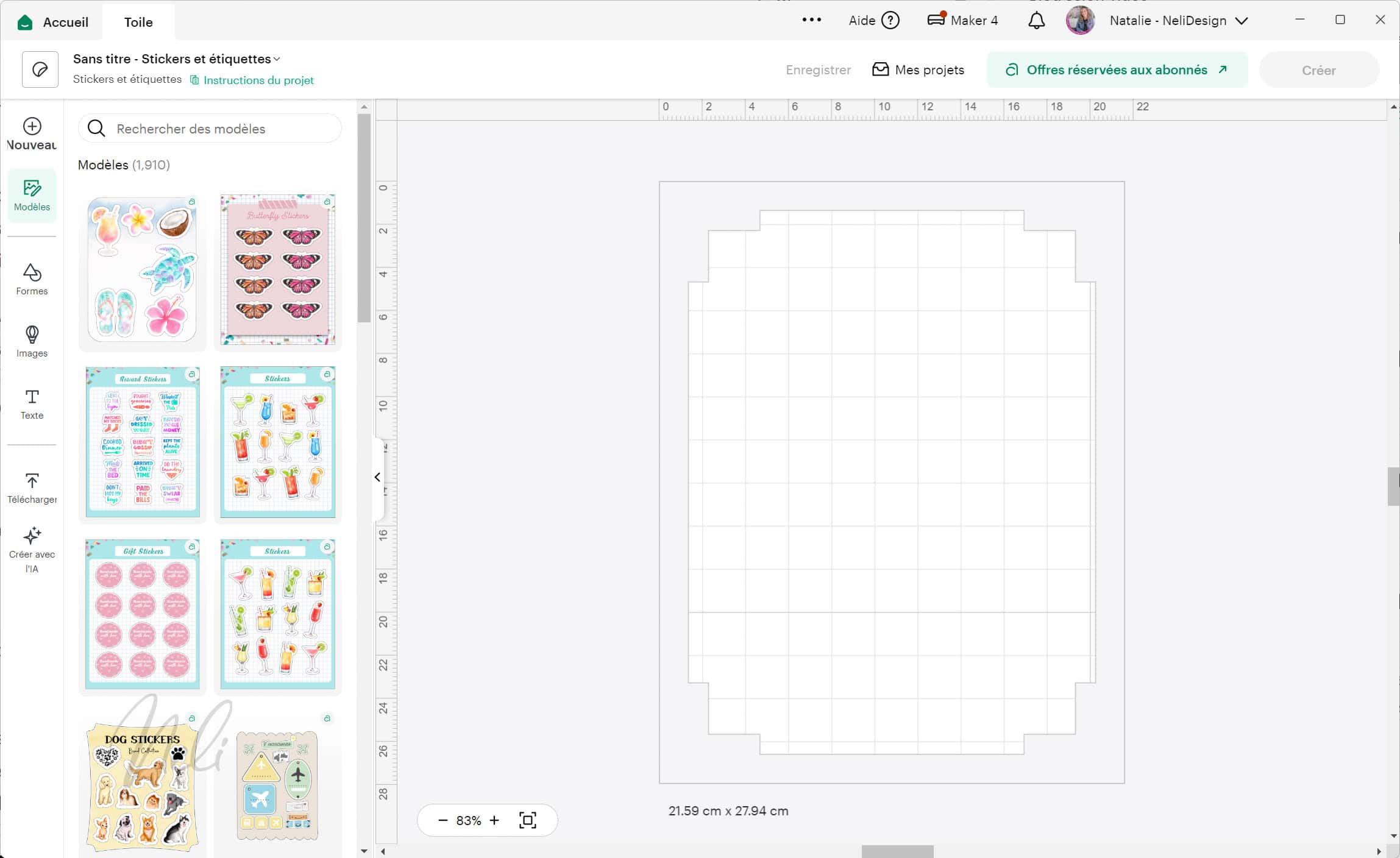 Cricut Design Space parcours guidés stickers et étiquettes