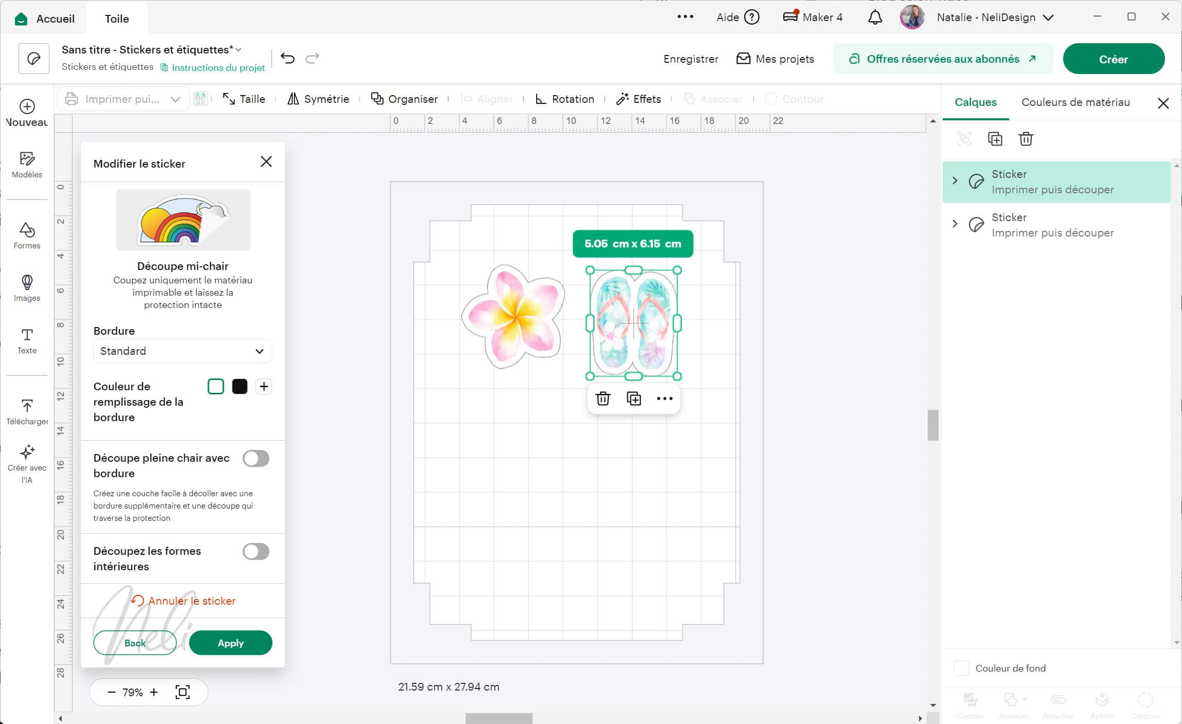 Cricut Design Space parcours guidés stickers et étiquettes